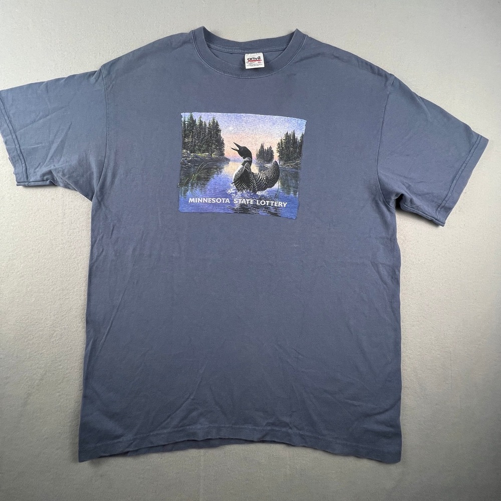 Anvil T-Shirt Mens XL Blue Minnesota State Lottery Loon Graphic Nature Vintage